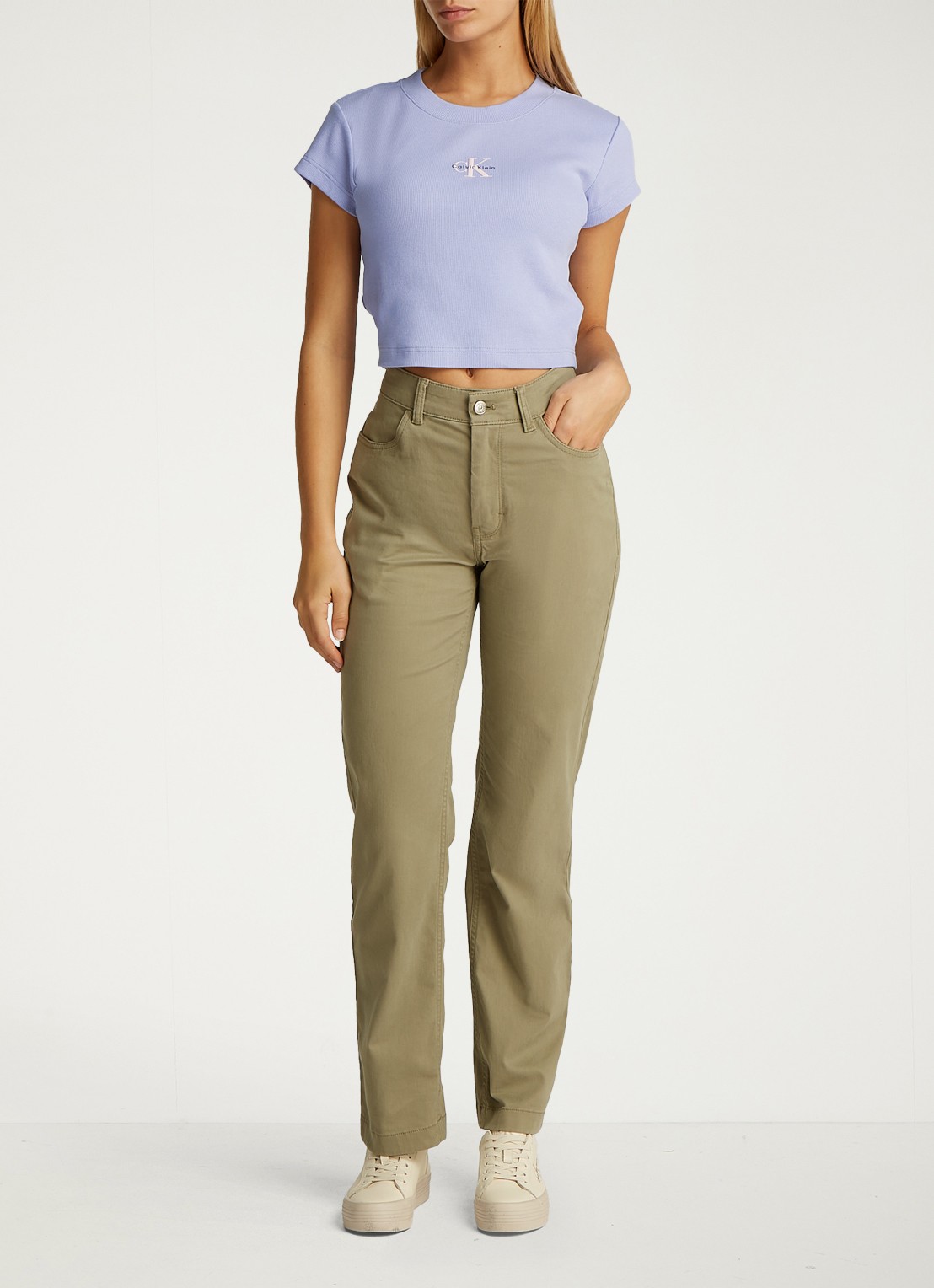 Calvin Klein Cropped T-shirt met logo - voorkant 2 lavendel