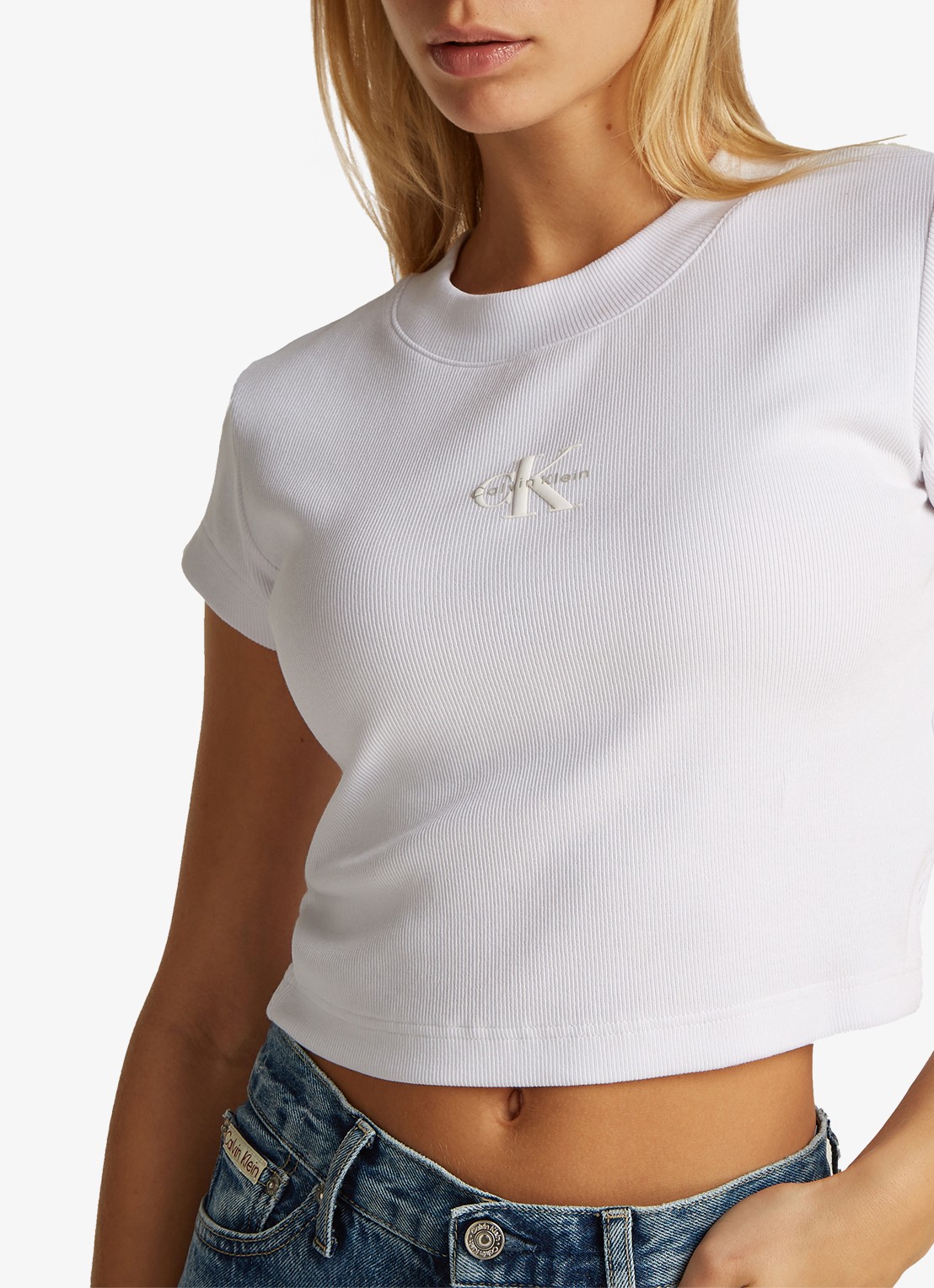 Calvin Klein Cropped T-shirt met logo - detail 3 wit