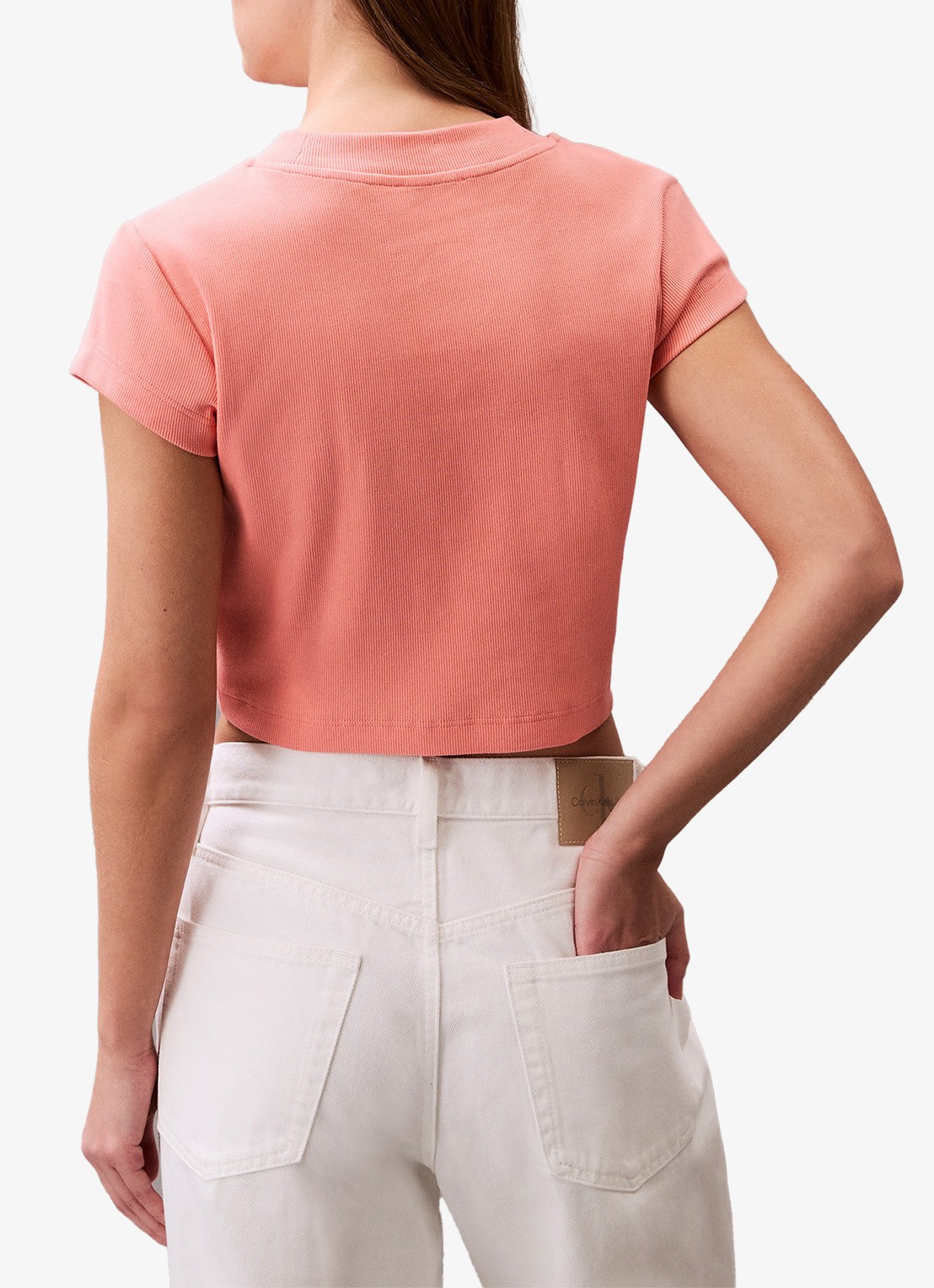 Calvin Klein Cropped T-shirt met logo - achterkant 5 zalmroze