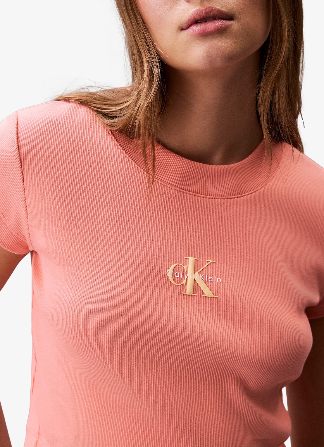 Calvin Klein Cropped T-shirt met logo - detail 3 zalmroze