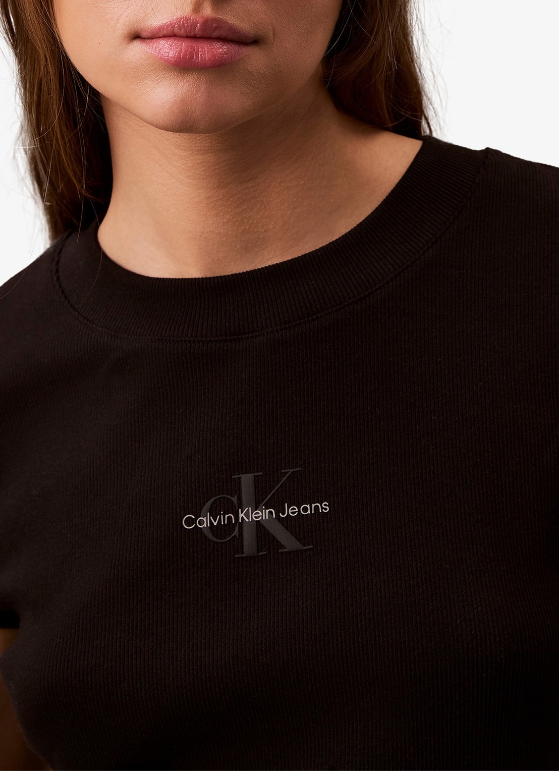 Calvin Klein Cropped T-shirt met logo - detail 7 zwart