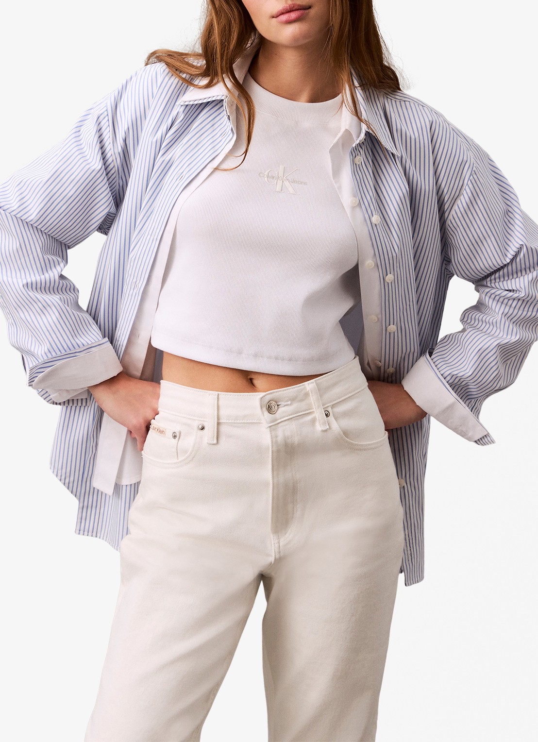 Calvin Klein Cropped T-shirt met logo - detail 6 gebroken wit