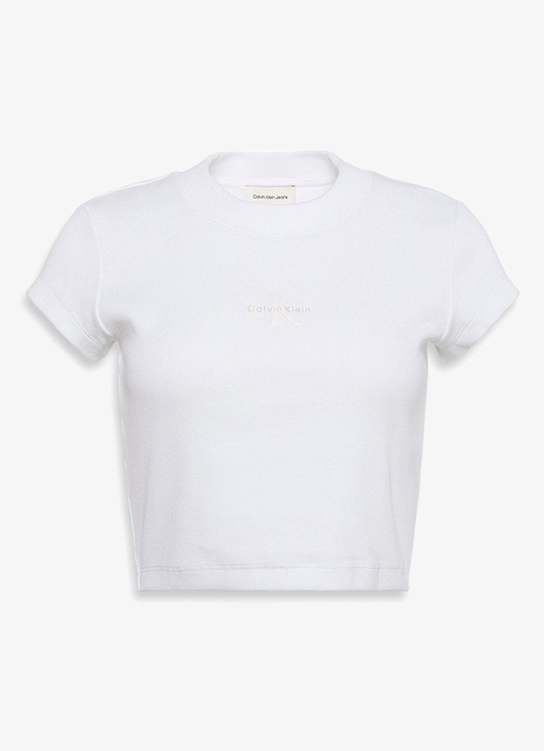 Calvin Klein Cropped T-shirt met logo - voorkant 2 gebroken wit