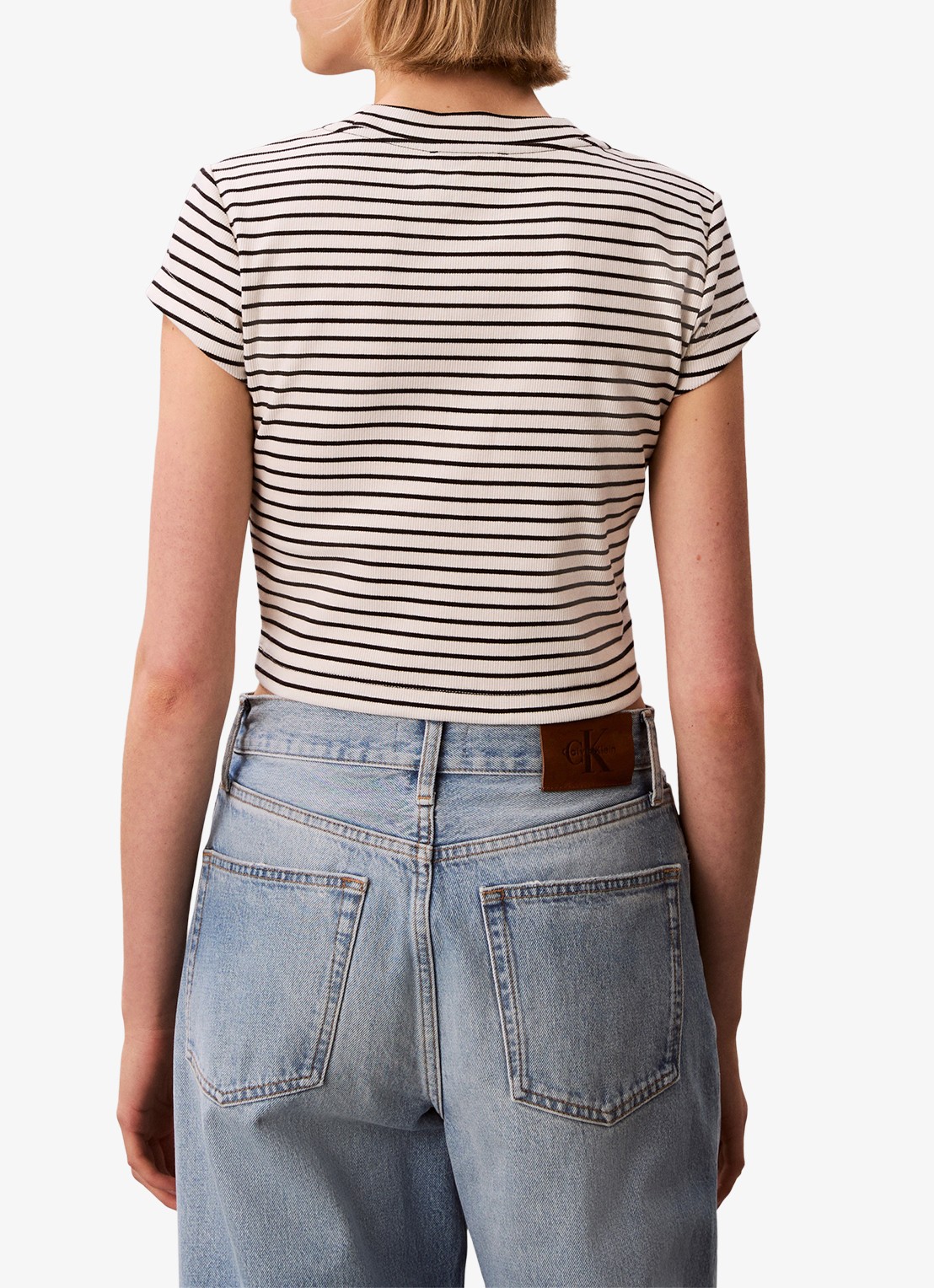 Calvin Klein Cropped T-shirt met logoborduring en streepprint - achterkant zwart