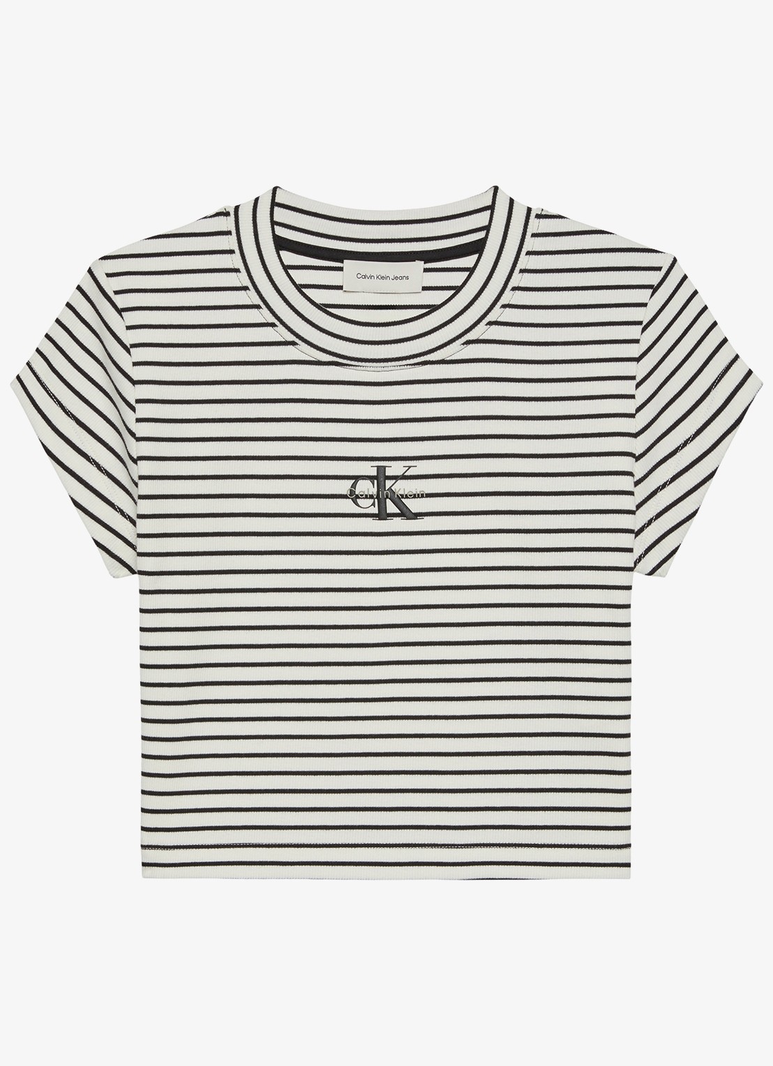 Calvin Klein Cropped T-shirt met logoborduring en streepprint - voorkant 4 zwart