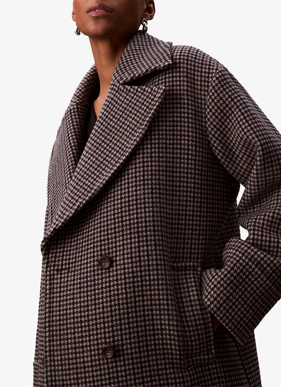 Calvin Klein Double-breasted mantel met pied-de-poule dessin - detail 4 grijs