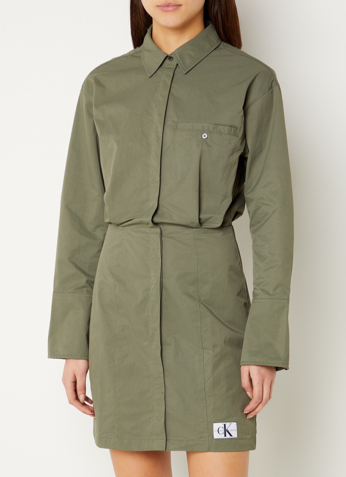 Calvin Klein Dusty mini blousejurk met logo - detail 2 legergroen