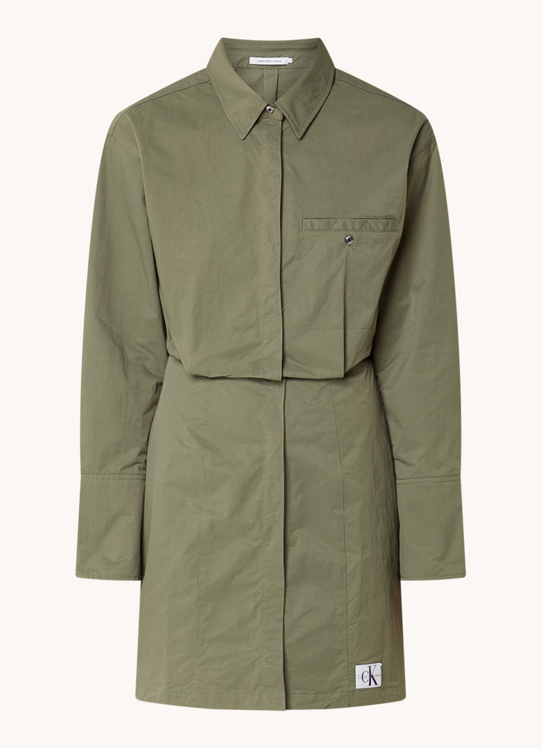 Calvin Klein Dusty mini blousejurk met logo - voorkant 3 legergroen