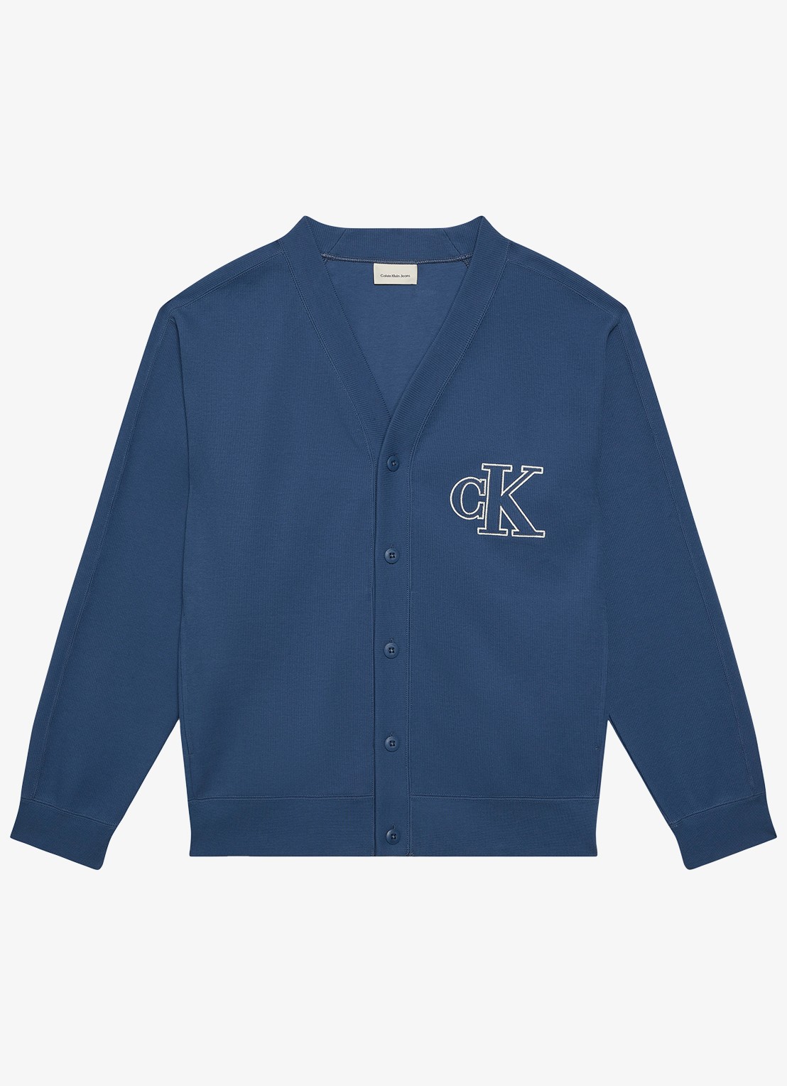 Calvin Klein Fijngebreid vest met logo - voorkant 5 blauwgrijs