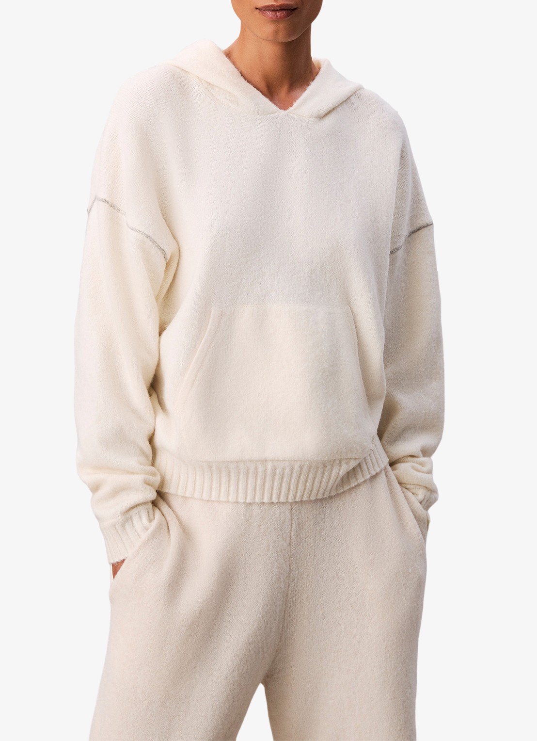 Calvin Klein Fijngebreide hoodie met lurex - detail 2 ivoor