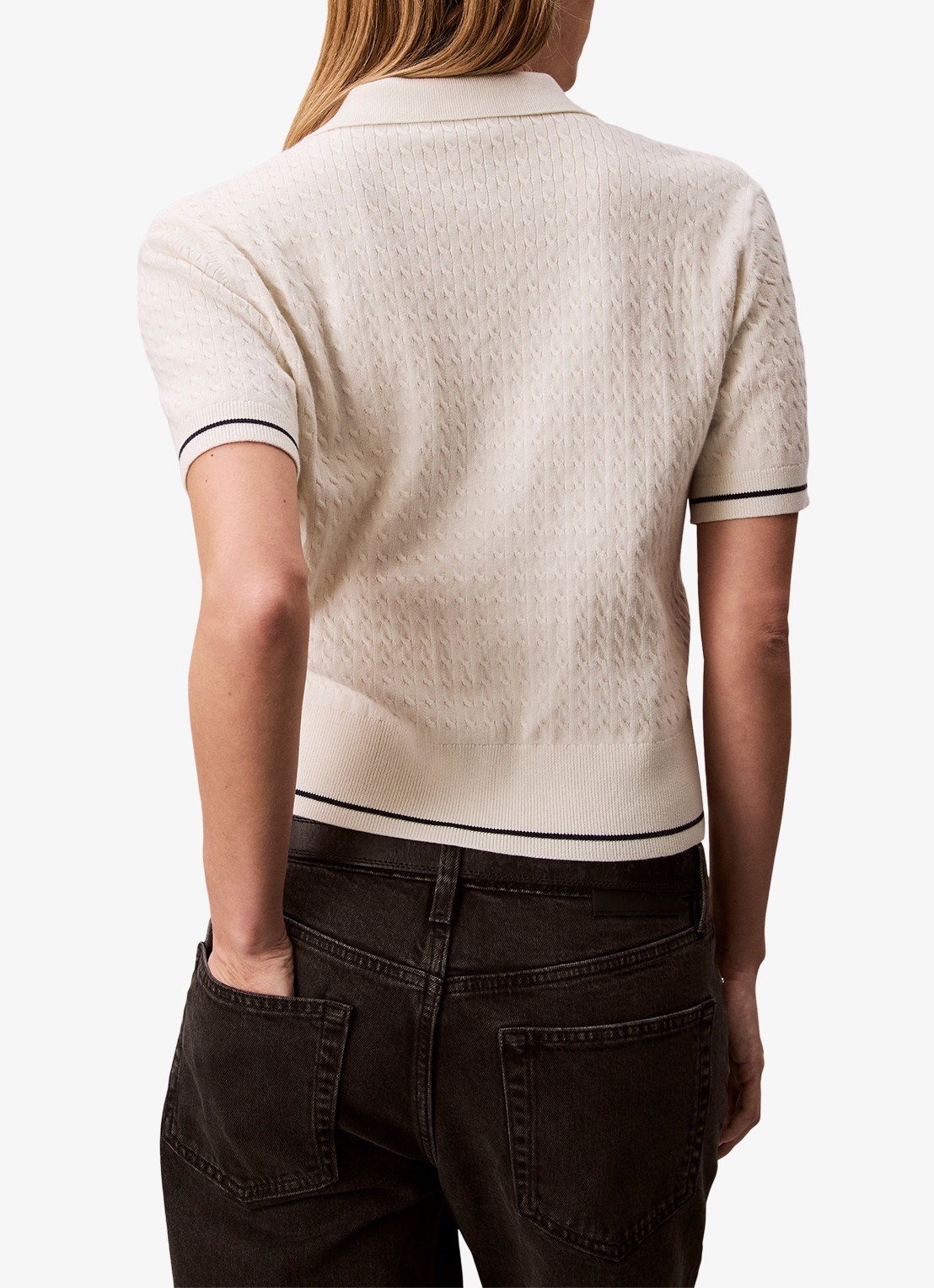 Calvin Klein Fijngebreide trui met gestreept detail - achterkant 6 gebroken wit