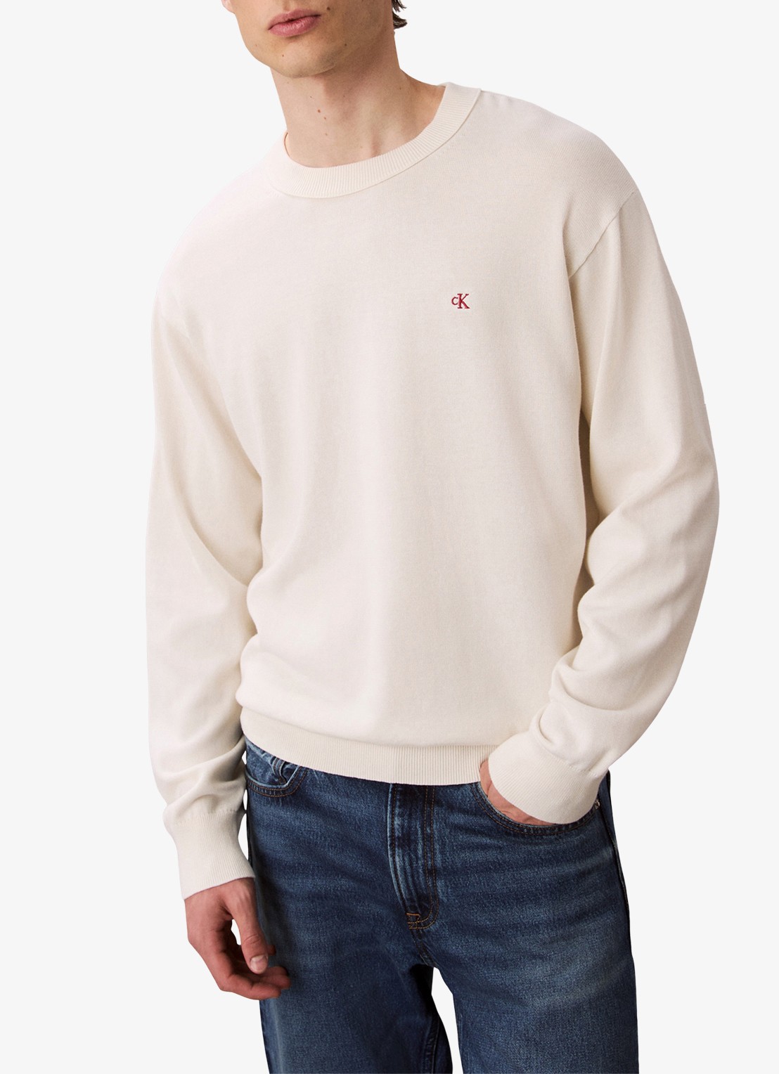 Calvin Klein Fijngebreide trui met logo - detail 3 gebroken wit