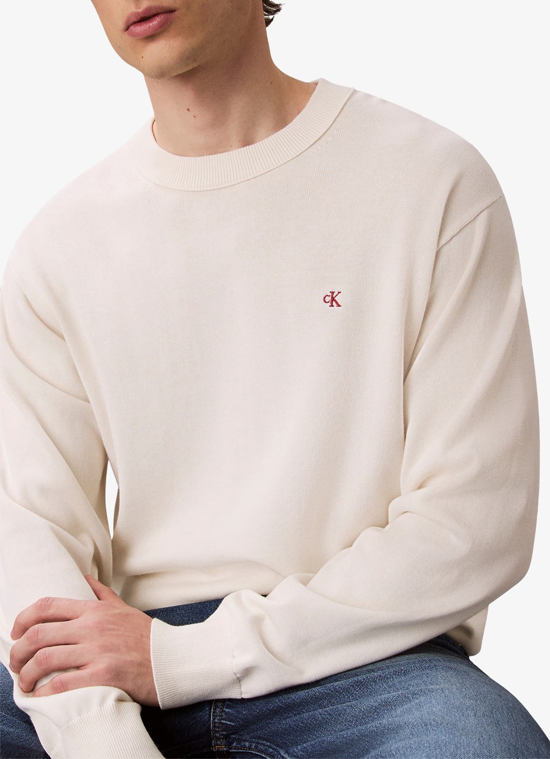 Calvin Klein Fijngebreide trui met logo - detail 5 gebroken wit