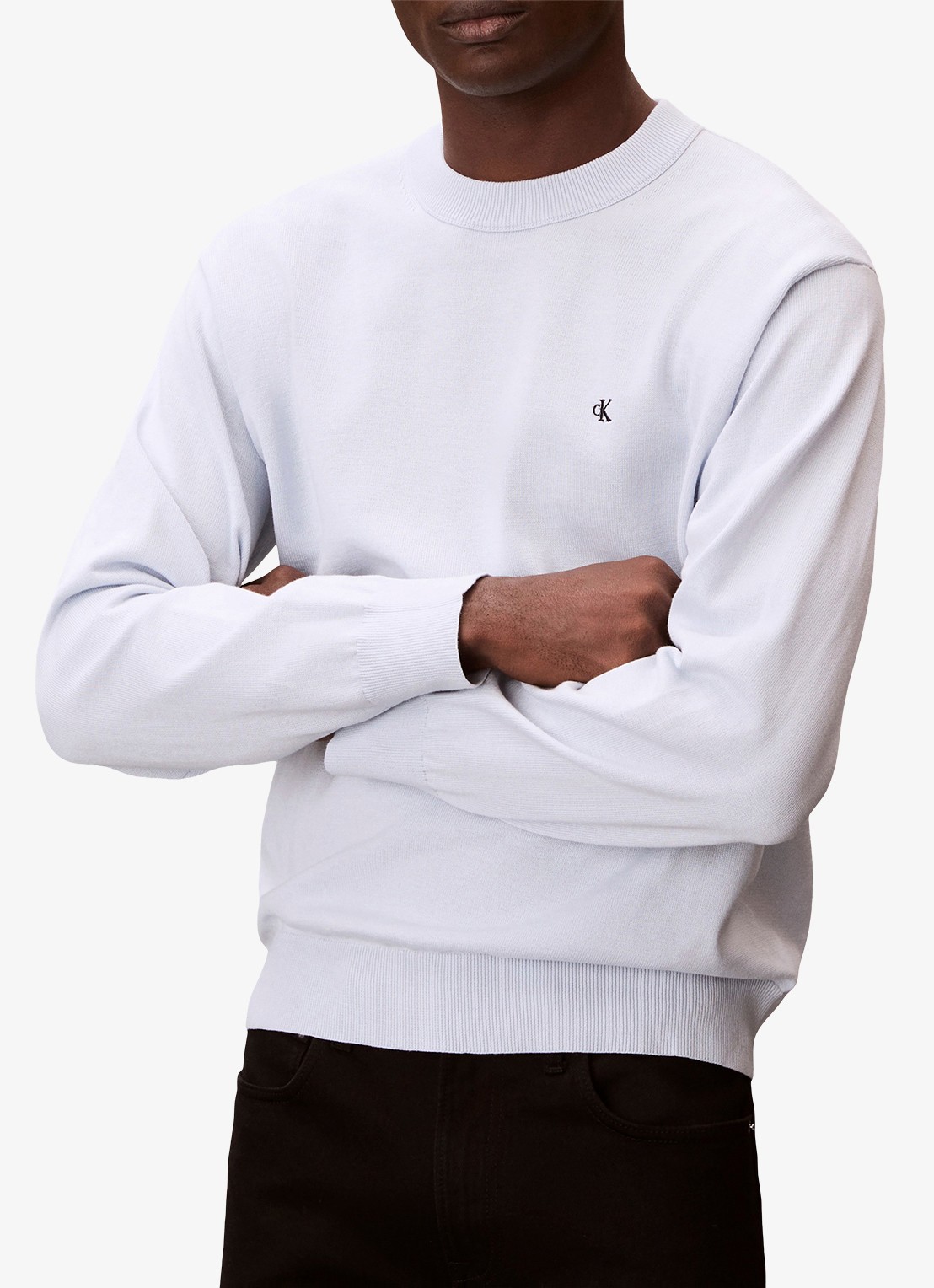 Calvin Klein Fijngebreide trui met logo - detail lichtblauw