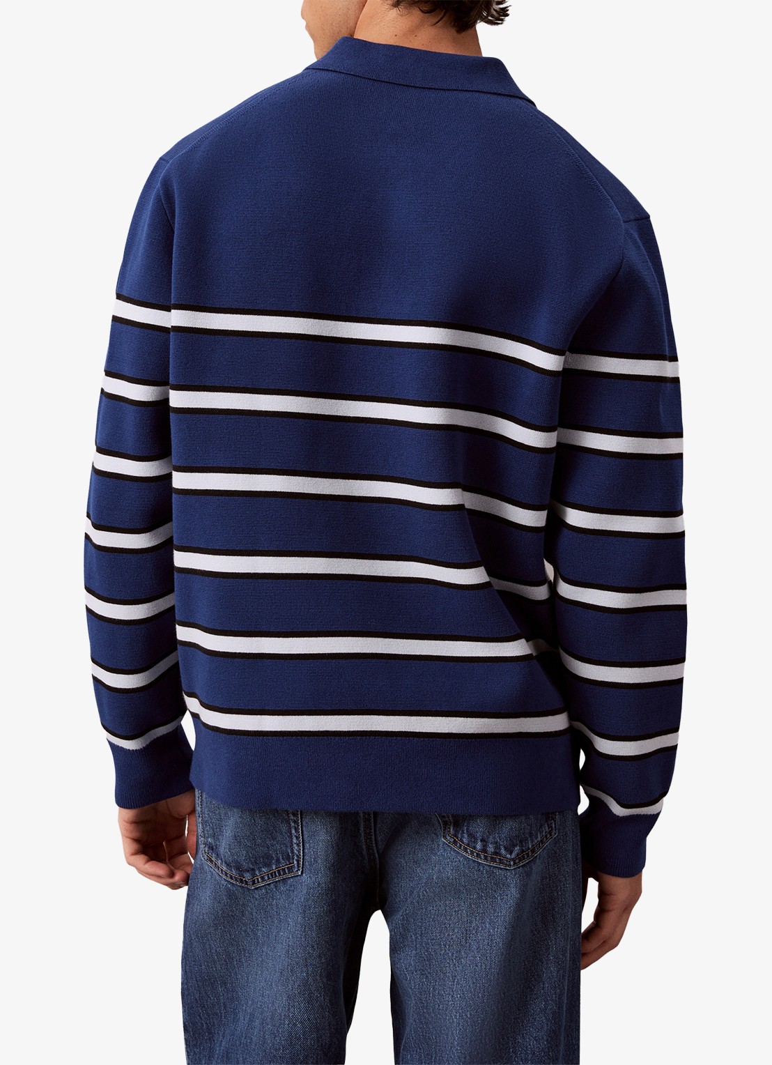 Calvin Klein Fijngebreide trui met streepprint - achterkant 6 staalblauw