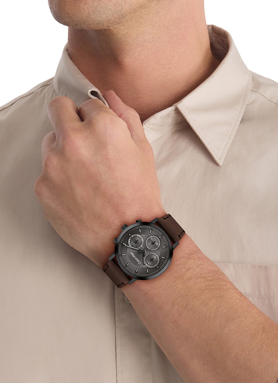 Calvin Klein Gauge horloge CK25200498  - voorkant 2 donkerbruin