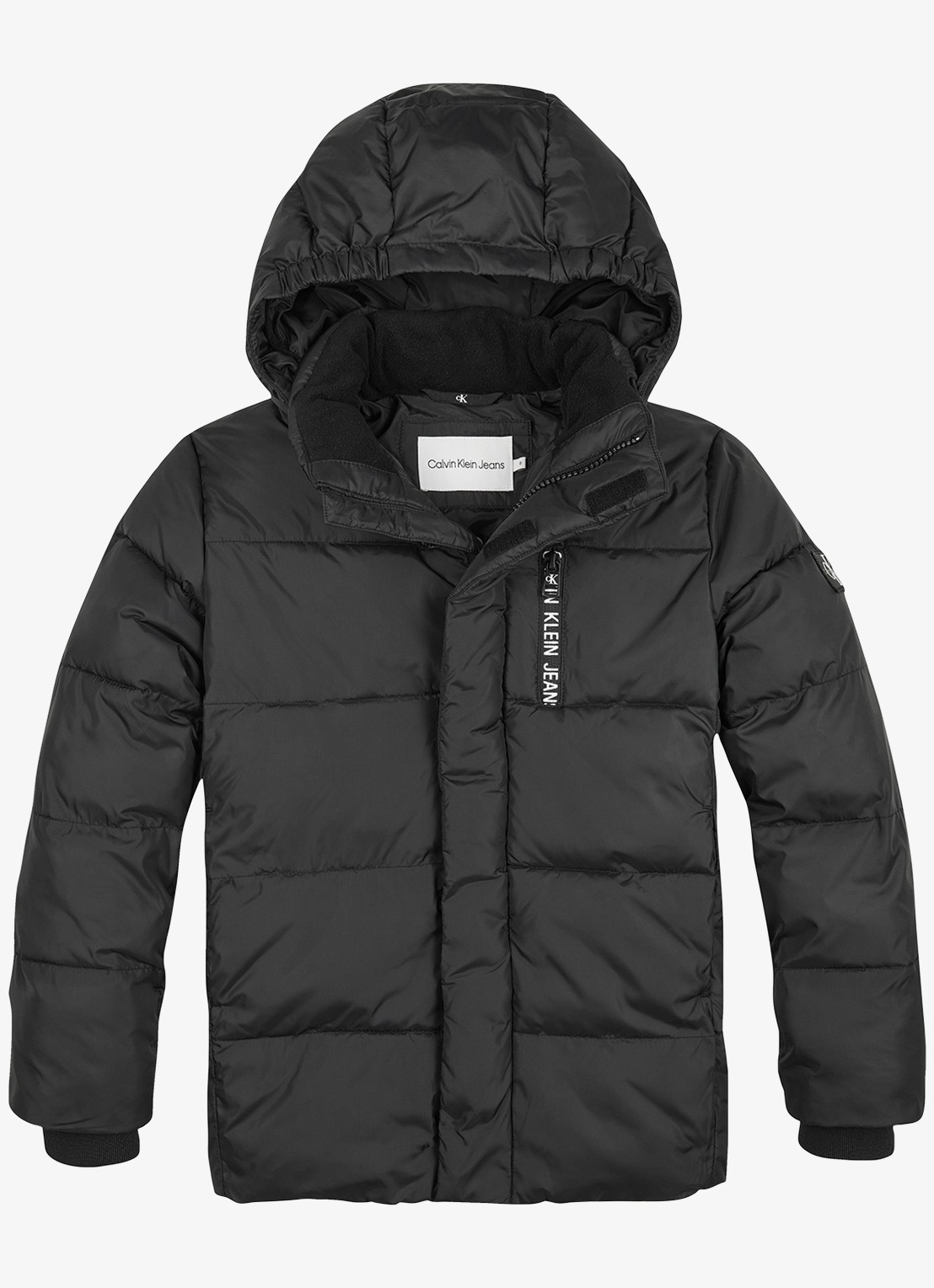 Calvin Klein Gewatteerde jas met afneembare capuchon - voorkant 4 zwart