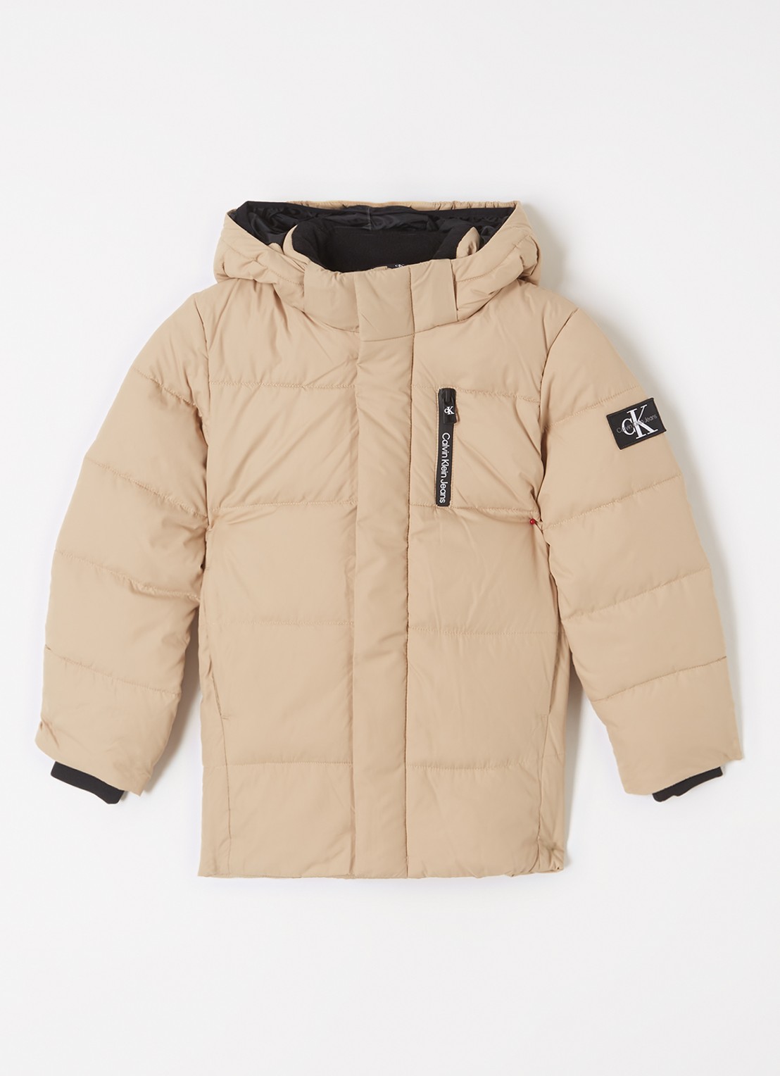 Calvin Klein Gewatteerde jas met afneembare capuchon - voorkant 2 donkerbeige