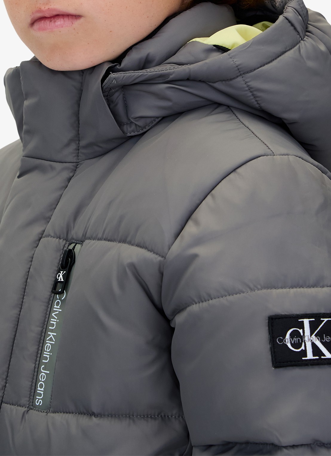 Calvin Klein Gewatteerde jas met afneembare capuchon - detail 5 middengrijs