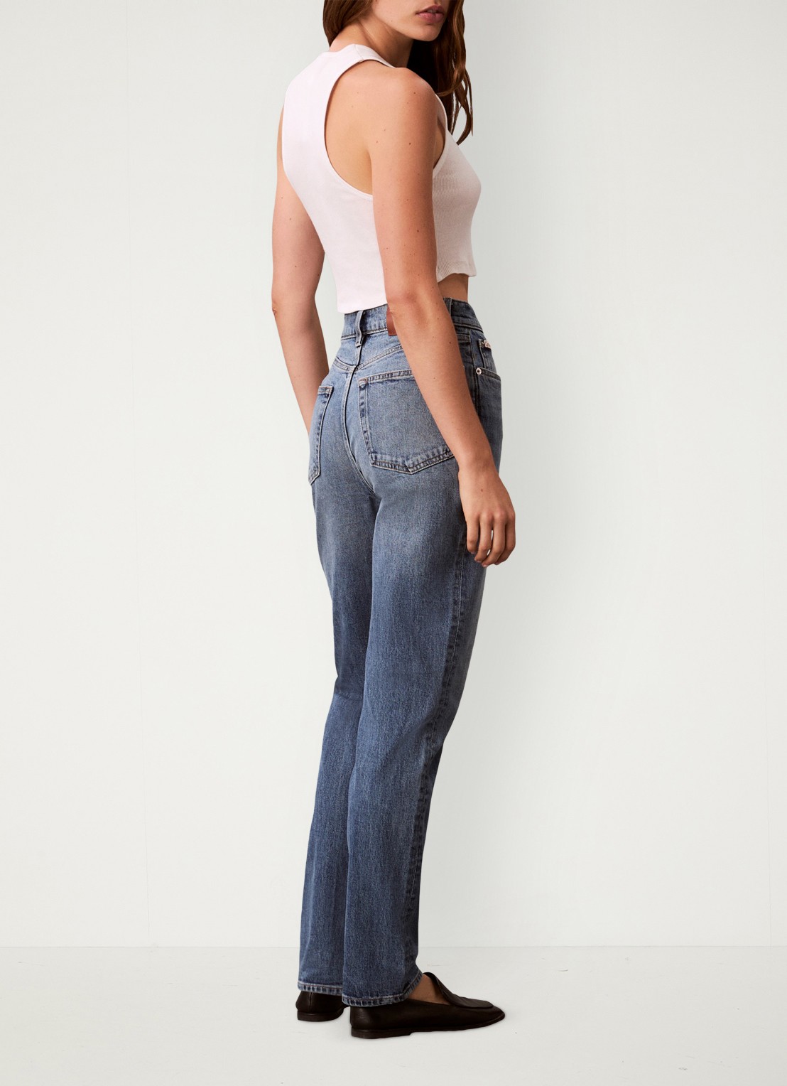 Calvin Klein High waist cropped mom jeans met medium wassing - achterkant 6 donkerblauw