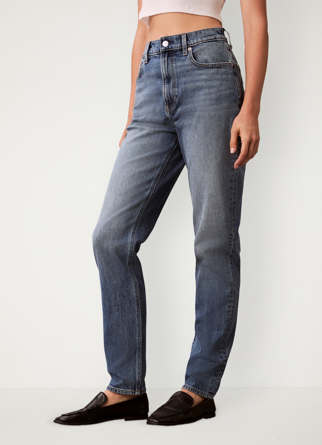Calvin Klein High waist cropped mom jeans met medium wassing - detail 3 donkerblauw