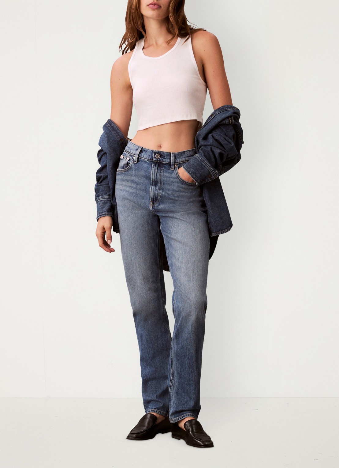Calvin Klein High waist cropped mom jeans met medium wassing - voorkant 2 donkerblauw