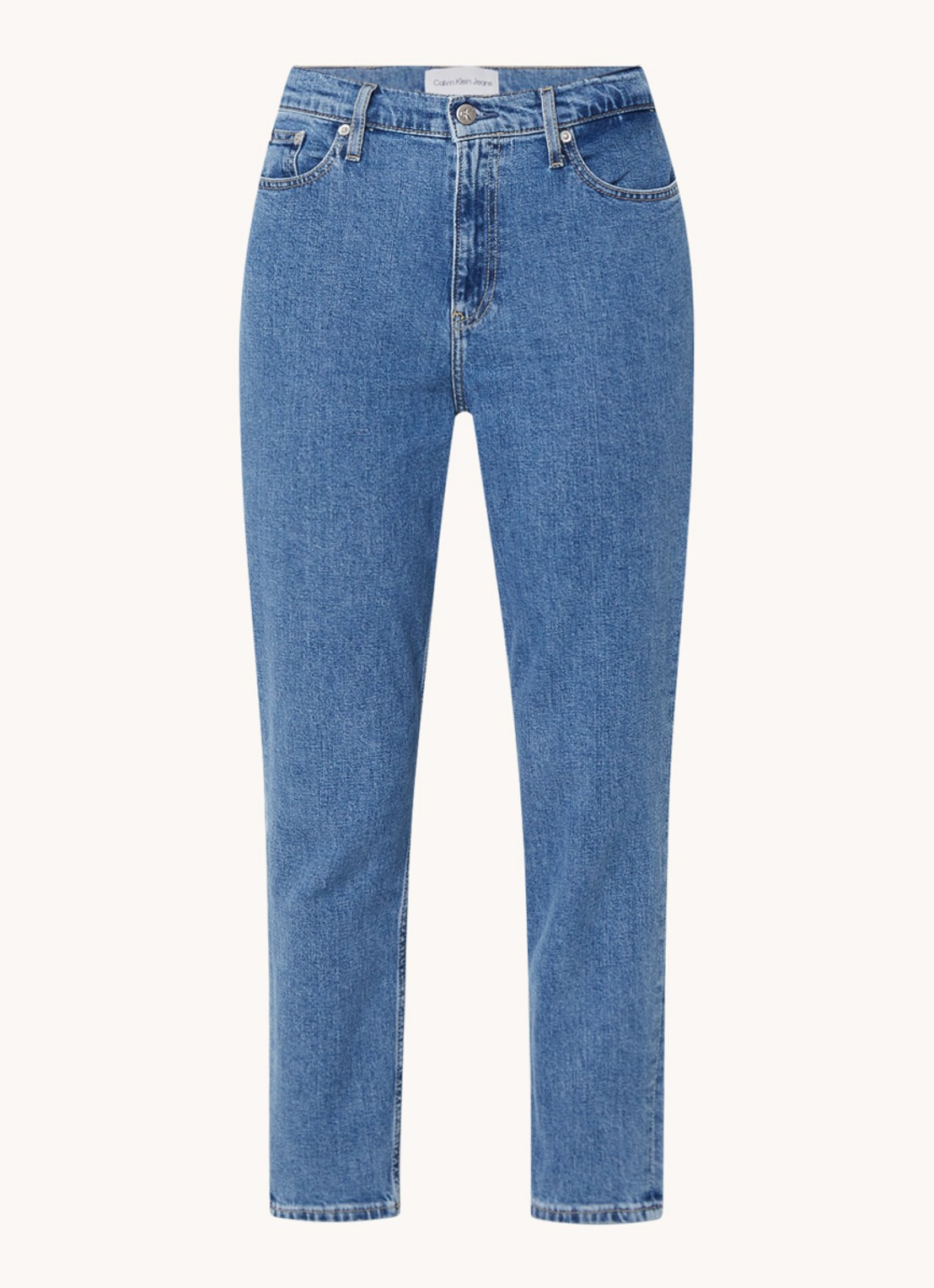 Calvin Klein High waist cropped mom jeans met medium wassing - voorkant 4 indigo