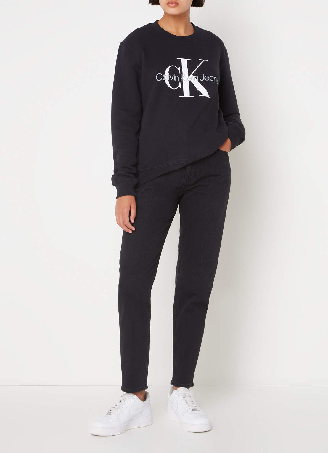 Calvin Klein High waist mom jeans met gekleurde wassing - voorkant 2 zwart