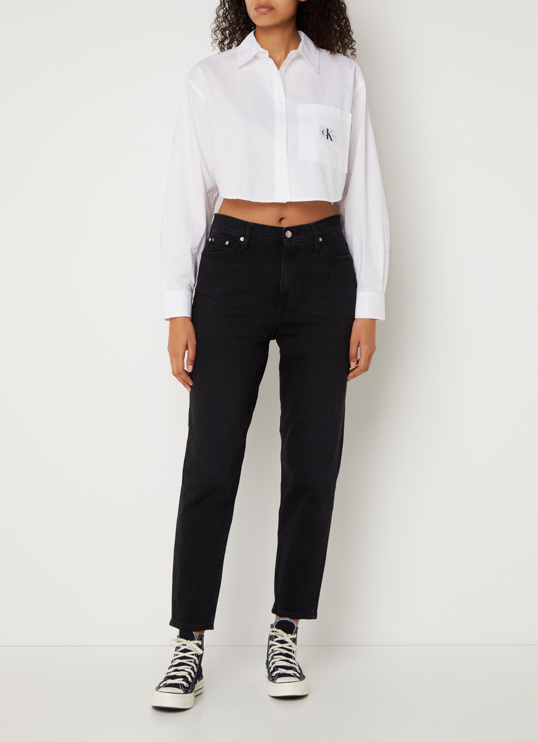 Calvin Klein High waist mom jeans met gekleurde wassing - voorkant 3 denim
