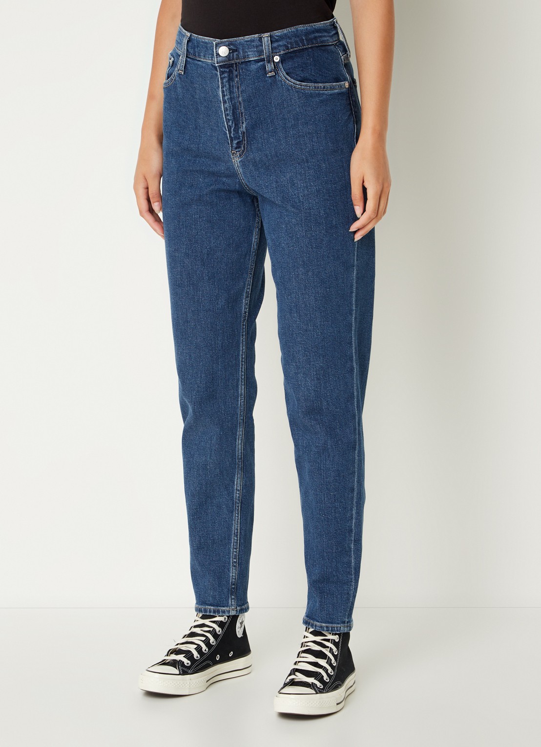 Calvin Klein High waist mom jeans met medium wassing  - detail indigo