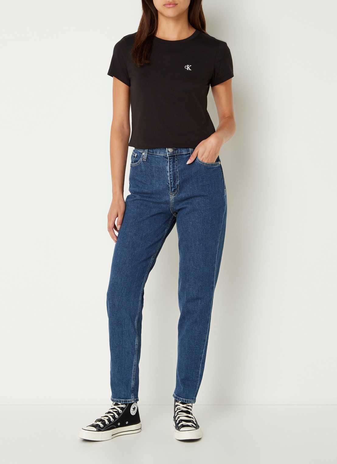 Calvin Klein High waist mom jeans met medium wassing  - voorkant 4 indigo