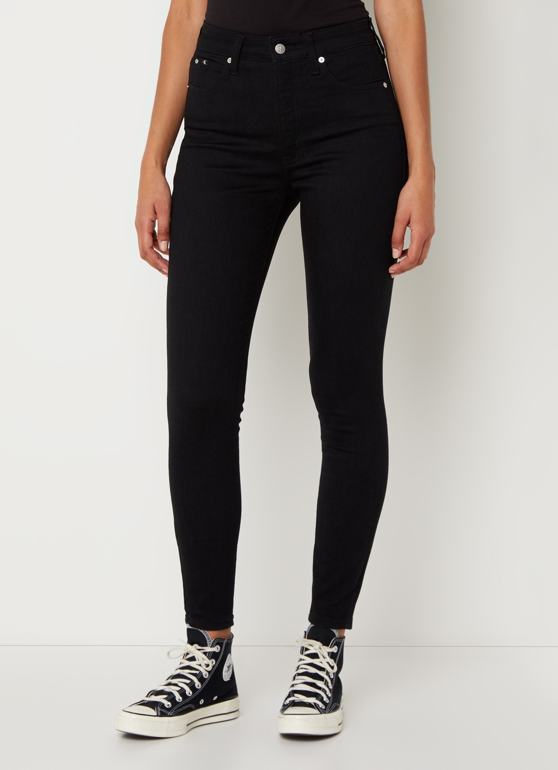 Calvin Klein High waist skinny  jeans met gekleurde wassing - detail 4 zwart