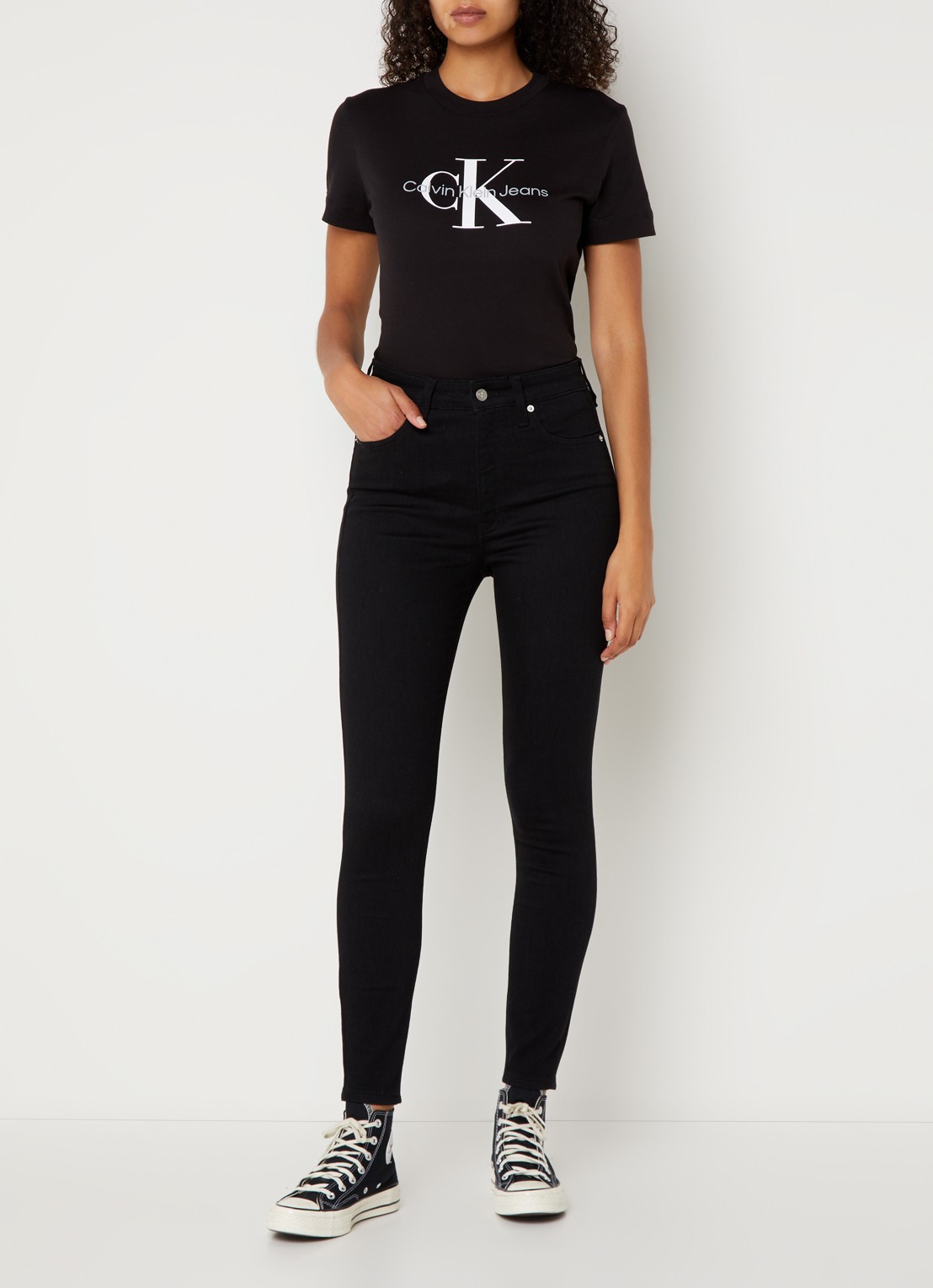Calvin Klein High waist skinny  jeans met gekleurde wassing - voorkant 3 zwart
