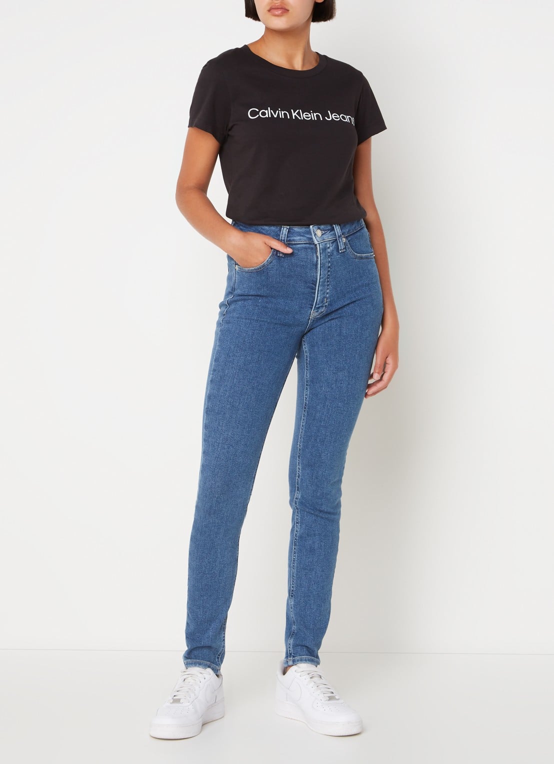 Calvin Klein High waist skinny jeans met medium wassing  - voorkant 4 denim