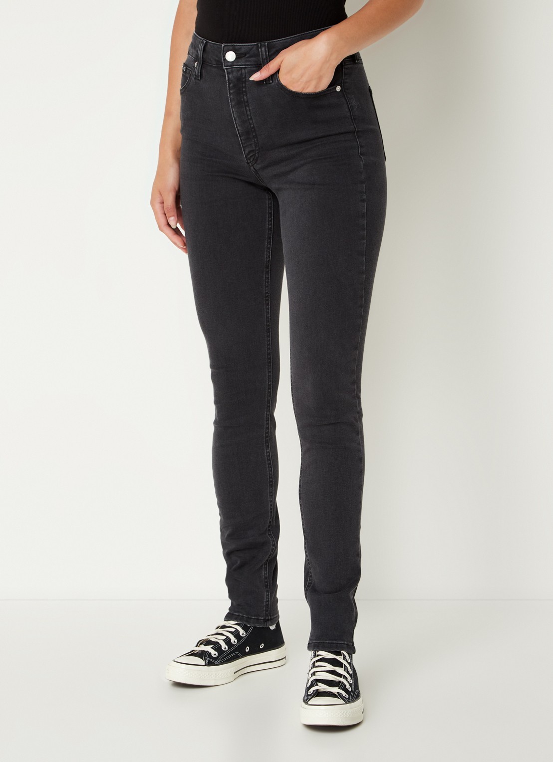 Calvin Klein High waist skinny jeans met stretch  - detail 4 diepzwart