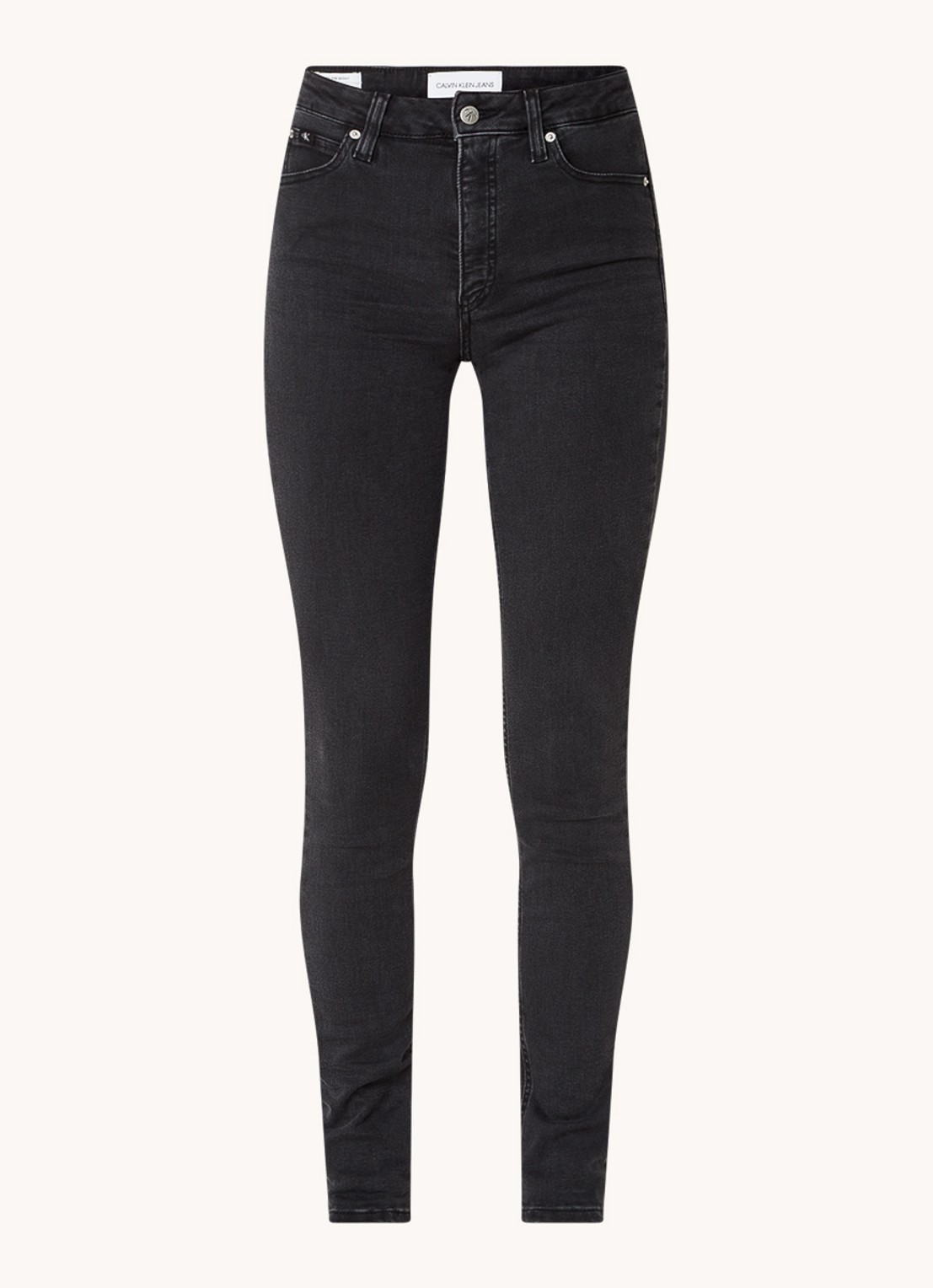 Calvin Klein High waist skinny jeans met stretch  - voorkant diepzwart