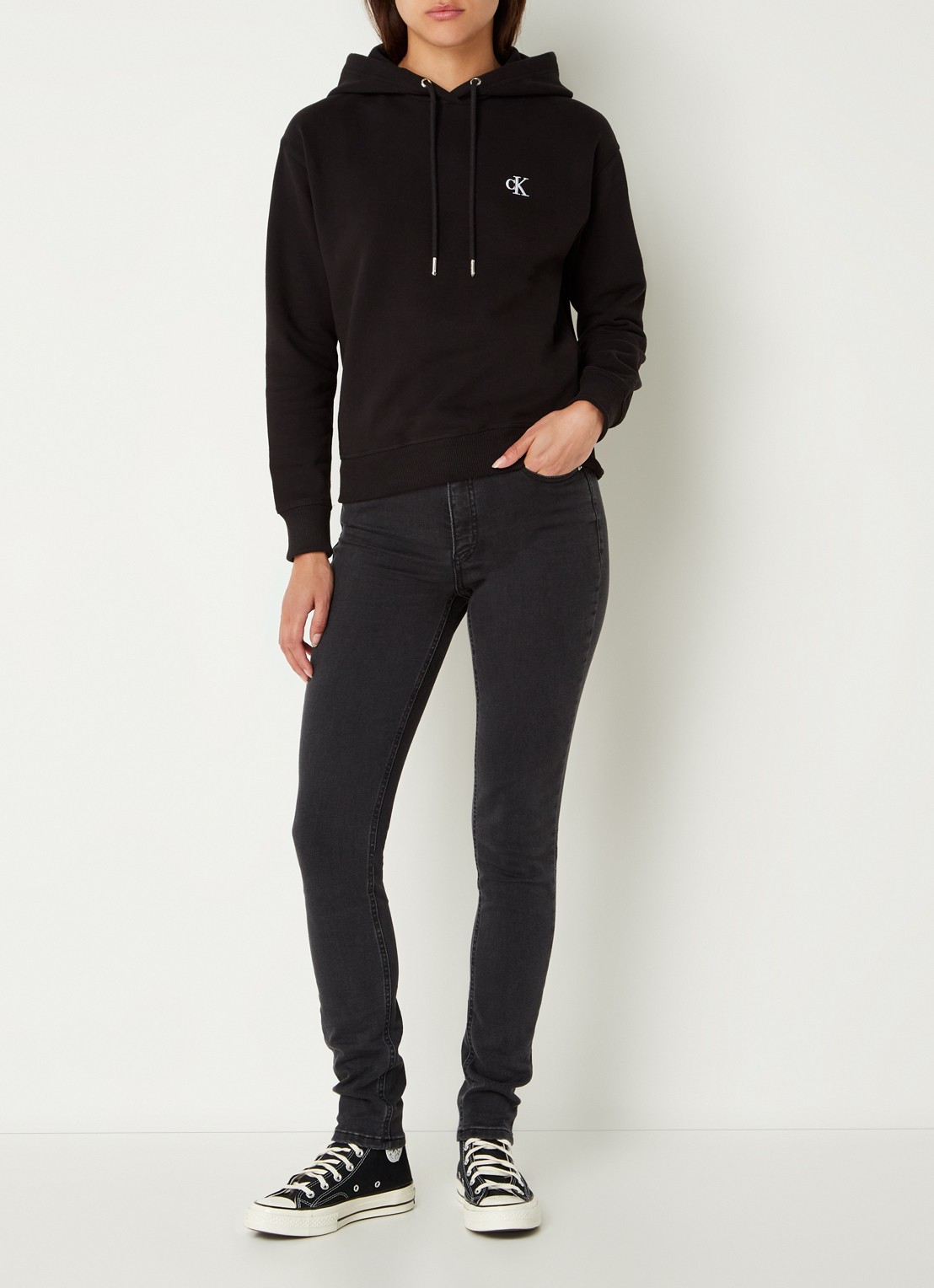 Calvin Klein High waist skinny jeans met stretch  - voorkant 2 diepzwart