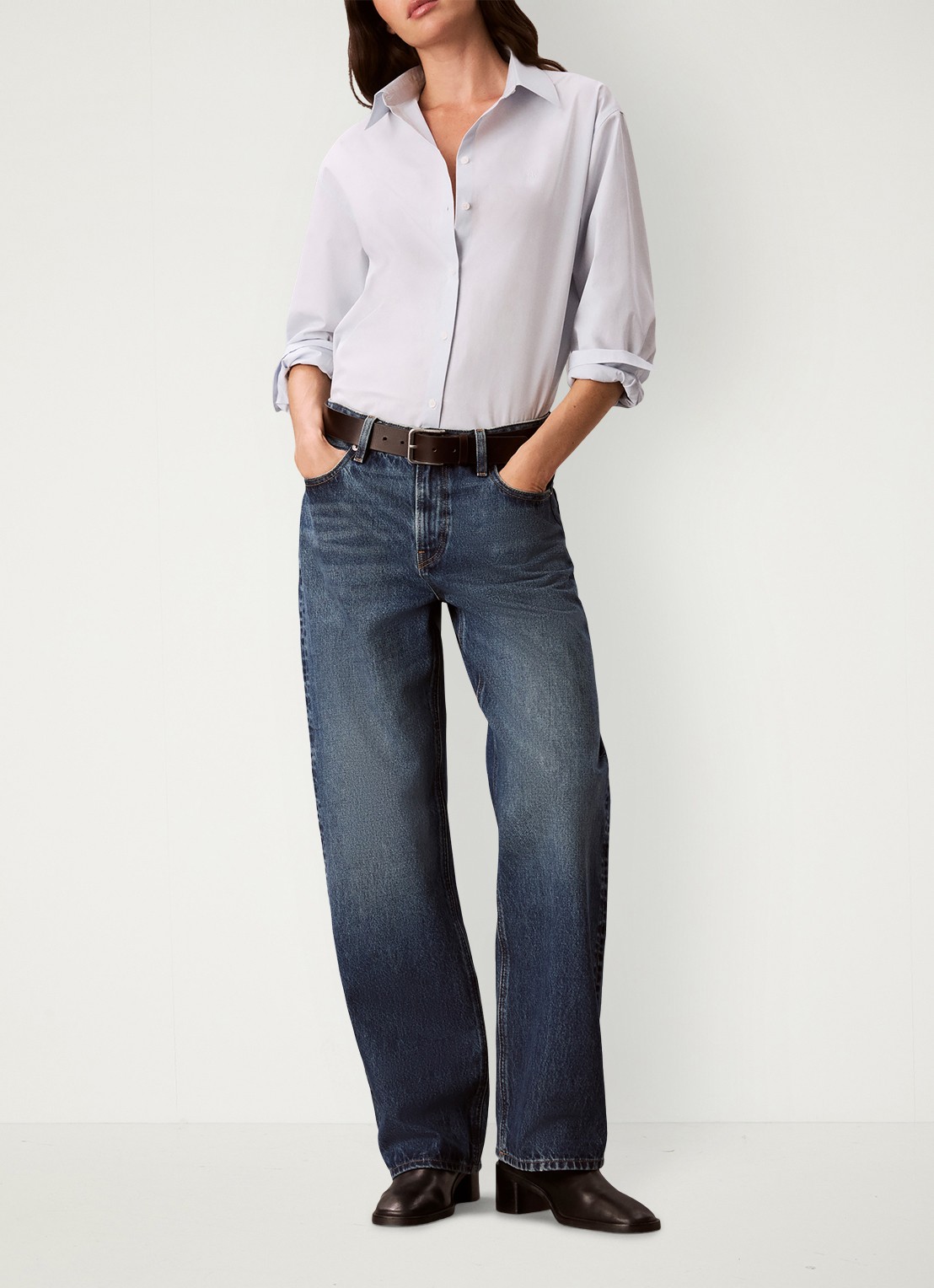 Calvin Klein High waist straight fit jeans met medium wassing - voorkant 2 donkerblauw