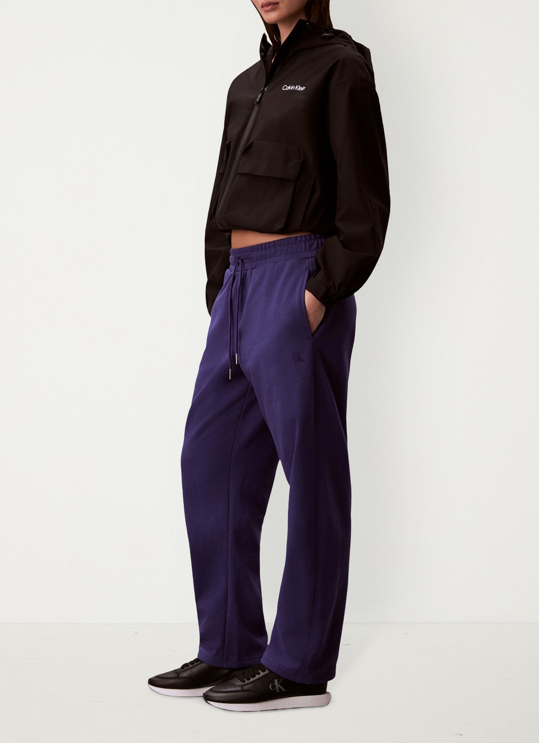 Calvin Klein High waist straight fit joggingbroek met steekzakken - detail 5 donkerblauw