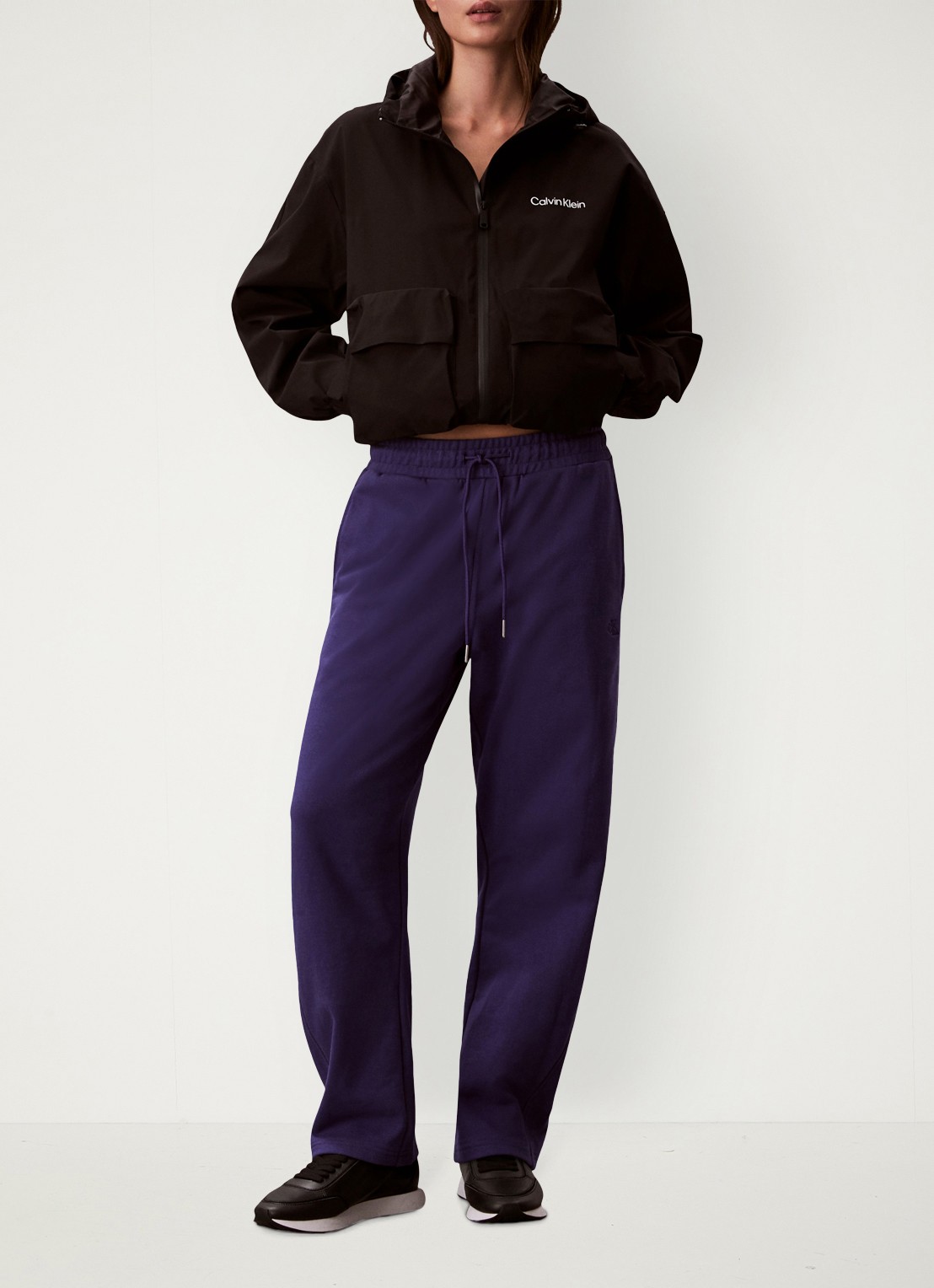 Calvin Klein High waist straight fit joggingbroek met steekzakken - voorkant 3 donkerblauw
