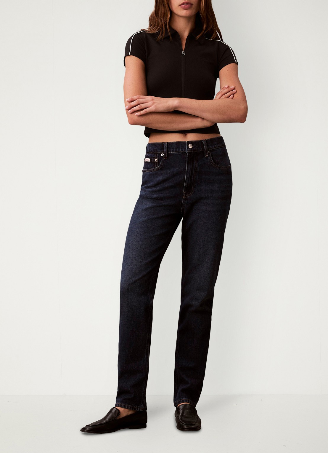 Calvin Klein High waist straight fit mom jeans met steekzakken - voorkant 2 denim