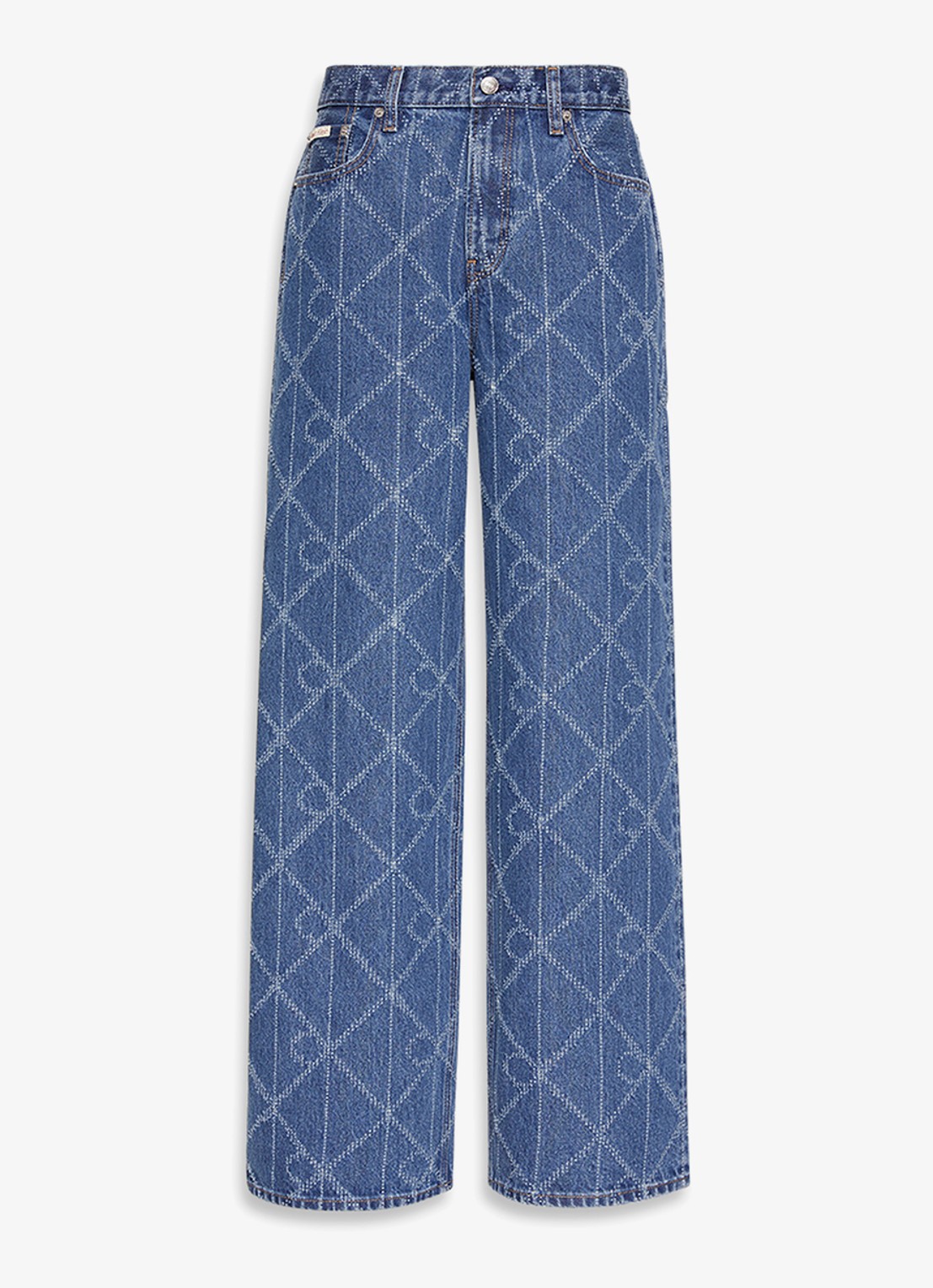 Calvin Klein High waist wide fit jeans met logoprint - voorkant denim