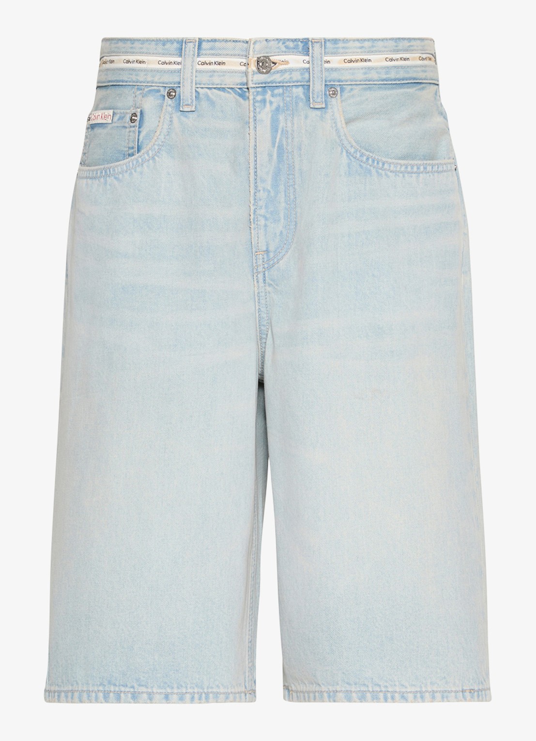 Calvin Klein High waist wide fit korte broek van denim - voorkant 4 fresh water-yp3 /  blauw