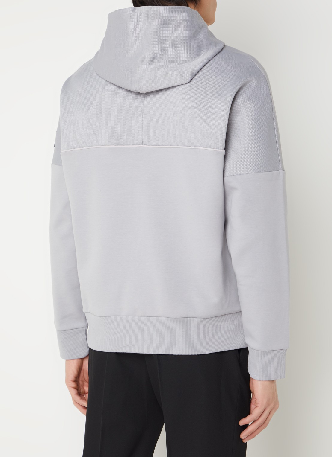 Calvin Klein Hoodie in piqué katoenblend met logo - achterkant lichtgrijs