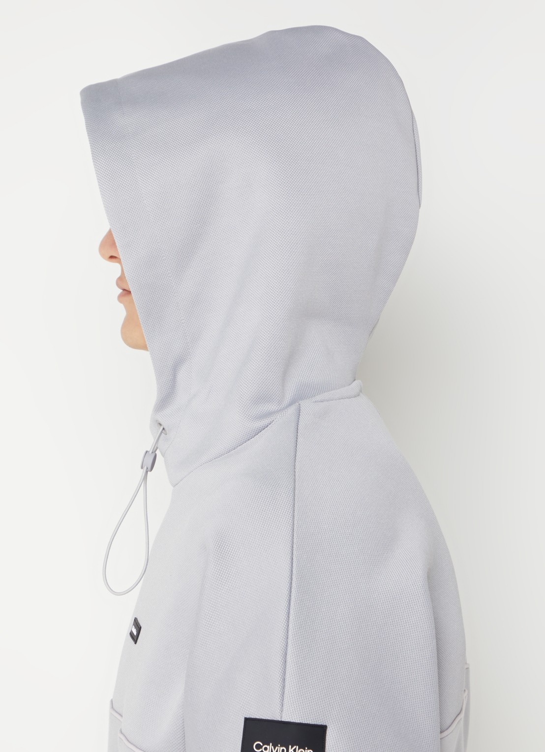 Calvin Klein Hoodie in piqué katoenblend met logo - detail 3 lichtgrijs