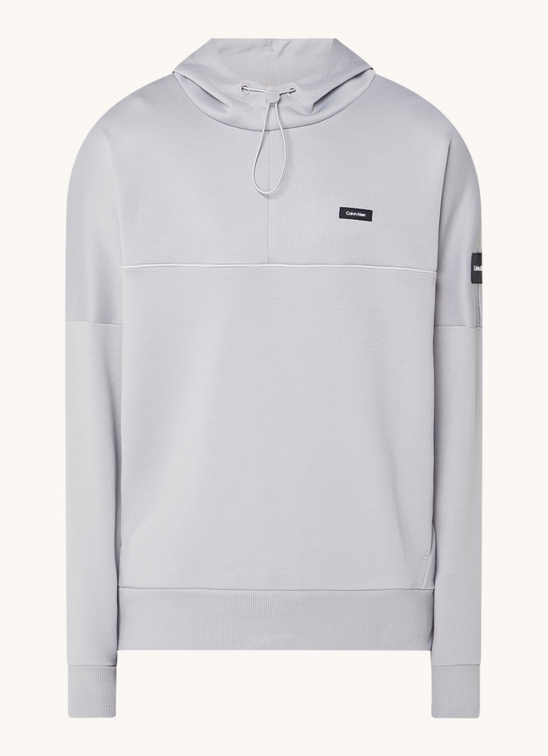 Calvin Klein Hoodie in piqué katoenblend met logo - voorkant 4 lichtgrijs