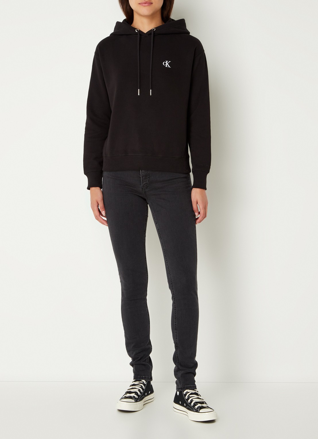 Calvin Klein Hoodie met logoborduring  - voorkant 5 zwart