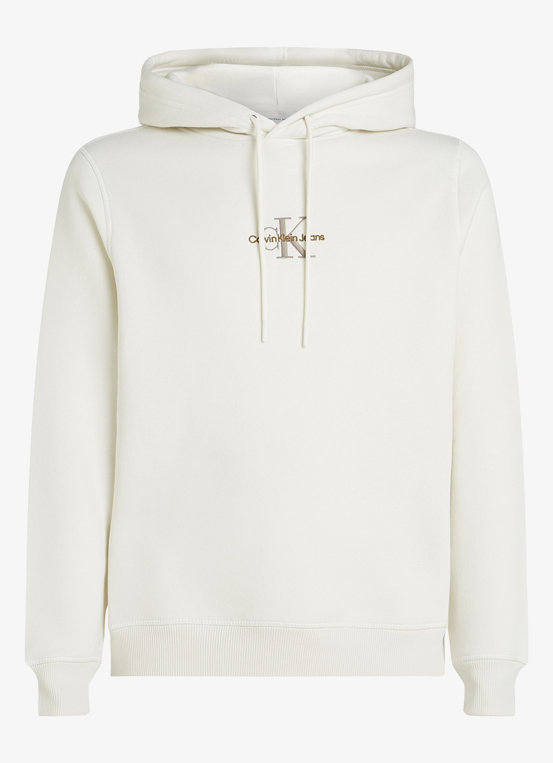 Calvin Klein Hoodie met logoborduring - voorkant gebroken wit