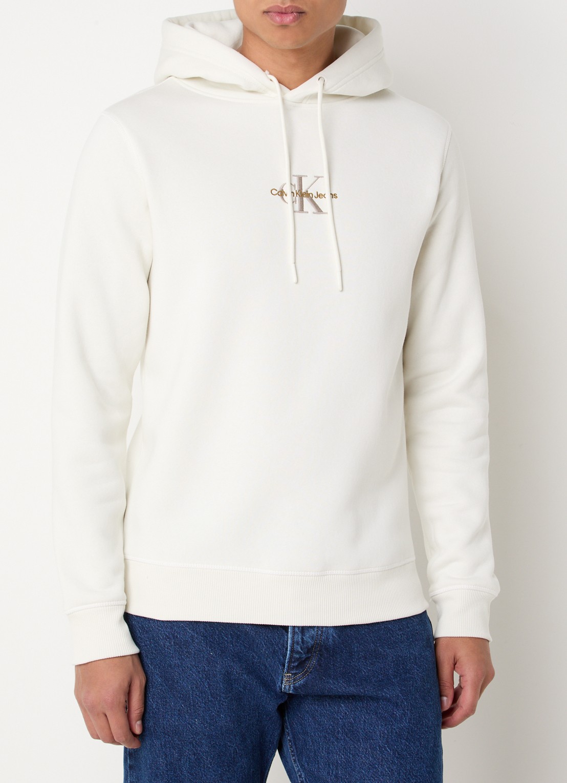 Calvin Klein Hoodie met logoborduring - detail 8 gebroken wit