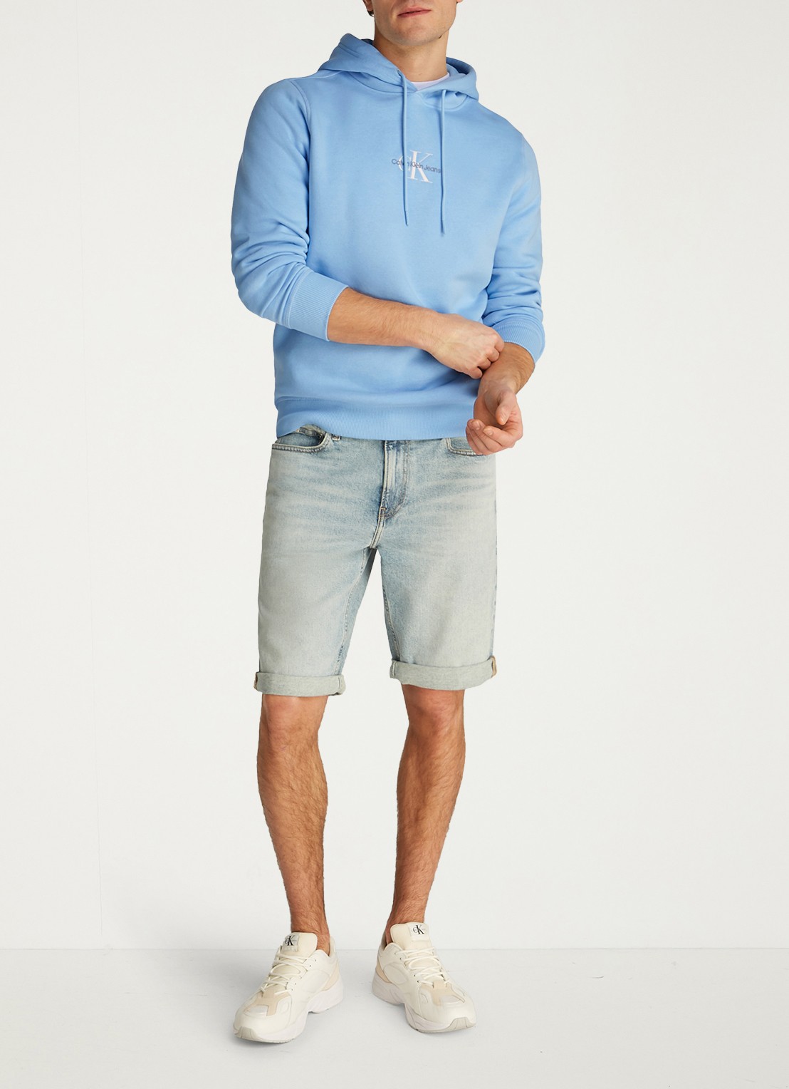 Calvin Klein Hoodie met logoborduring - voorkant 2 blauw